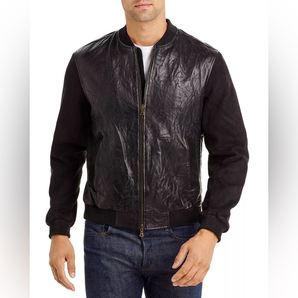 NWT $795 John Varvatos Banner Varsity Inspired Leather Jacket Sheep goat Suede L - Picture 1 of 15